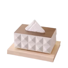 Modern Geometric Tissue Box Cover with Wooden Finish Lid
